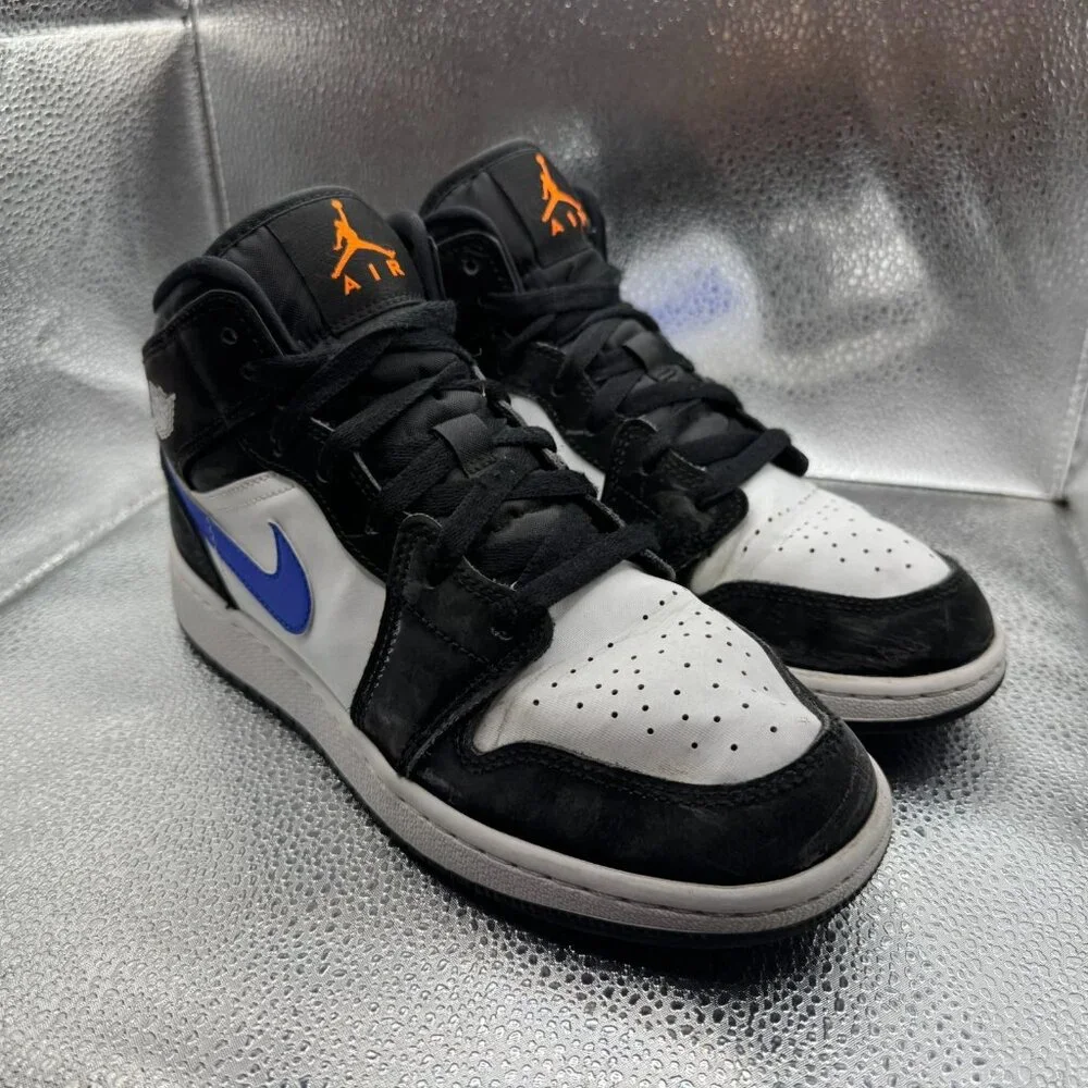 Size 6.5Y Nike Air Jordan 1 Mid GS Black White Racer Blue Kids‎ Shoes 554725-084